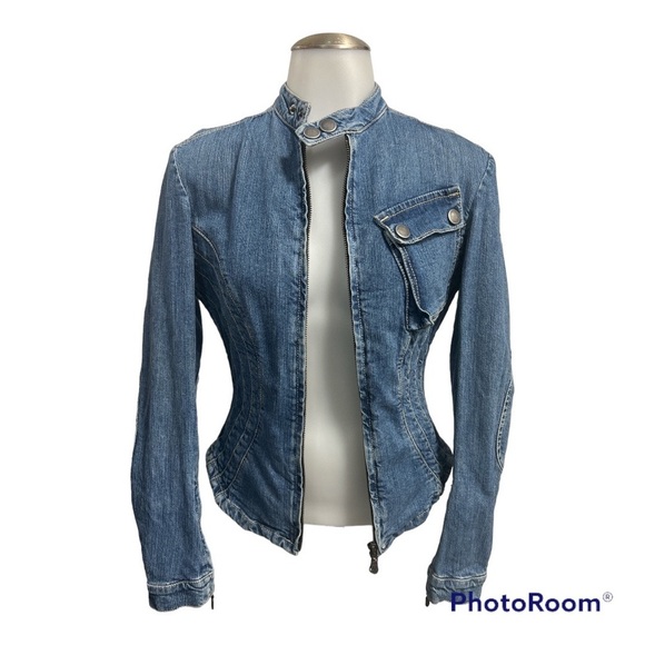 BELSTAFF Denim Moto Women’s Fitted Edgy Jean Jacket Y2K Denim XS-S - Picture 1 of 15